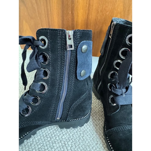 Zadig and Voltaire Navy & Black Joe suede lace up combat boots - Picture 3 of 7